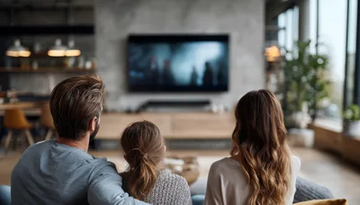 Family Watching A Movie In A Modern Living Room