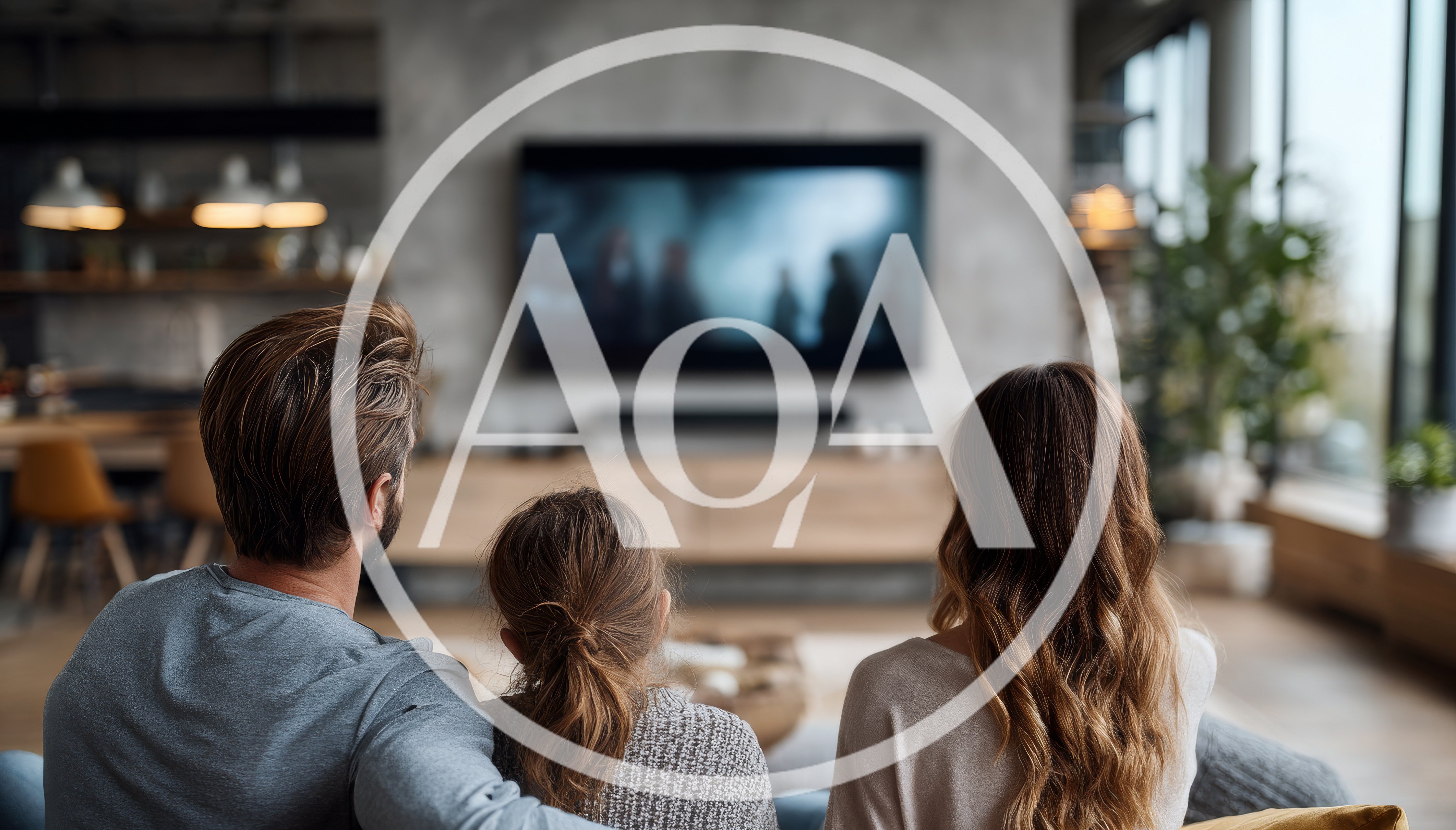 Family Watching A Movie In A Modern Living Room
