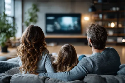 Family Watching Television Together In A Cozy Living Room