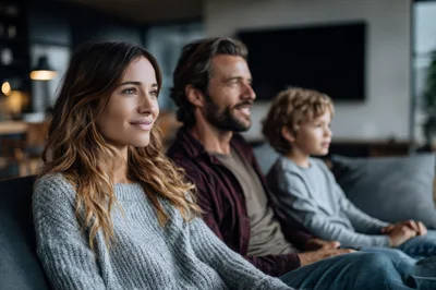 Family Watching Television Together In Living Room