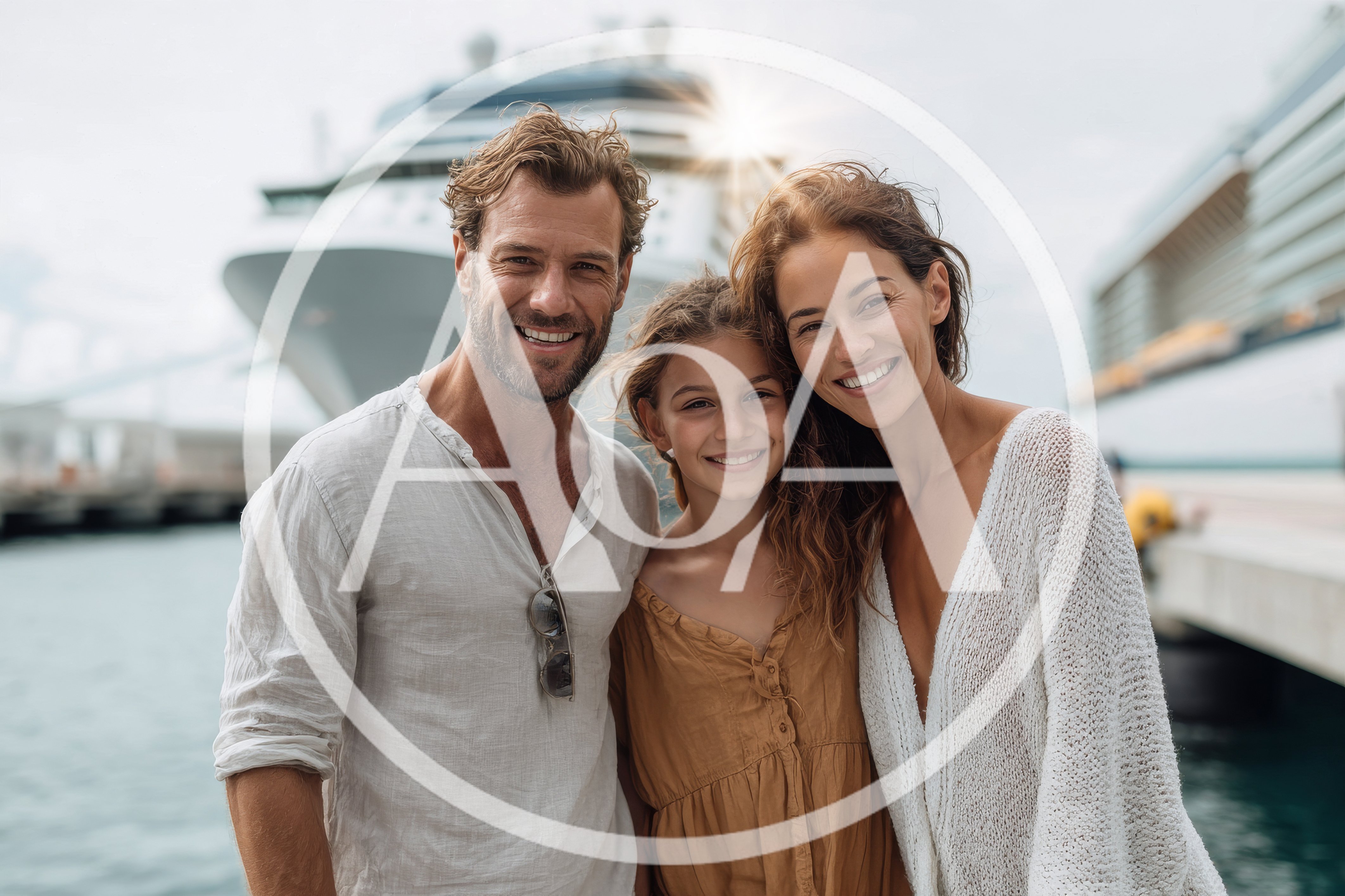 Happy Family Standing Together At A Cruise Port