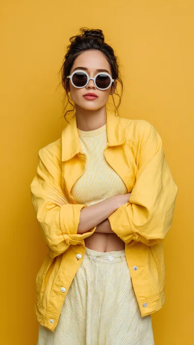 Stylish Young Woman Posing In Yellow Outfit