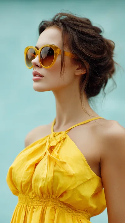 Stylish Woman Wearing Yellow Sunglasses And Dress