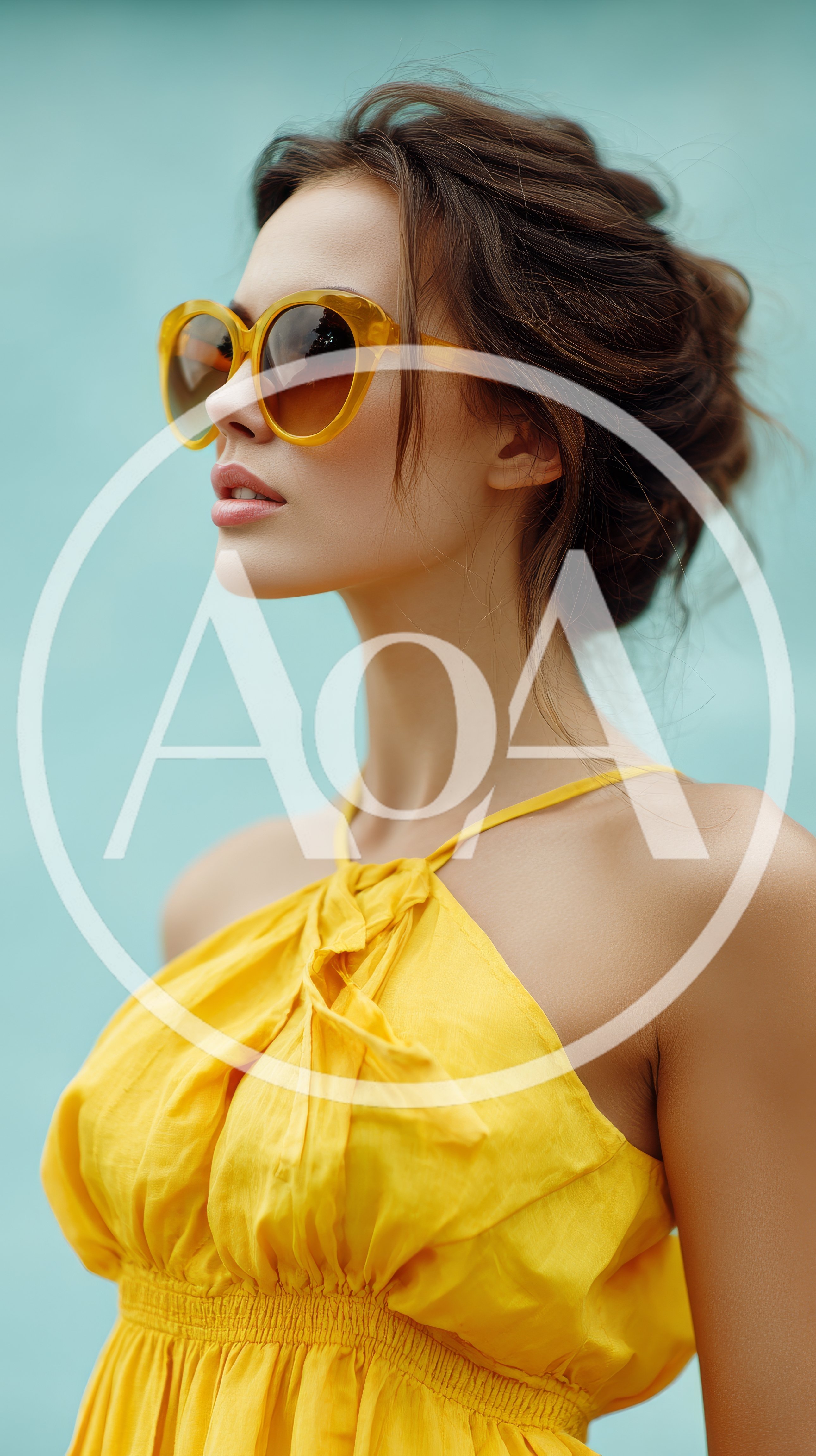 Stylish Woman Wearing Yellow Sunglasses And Dress