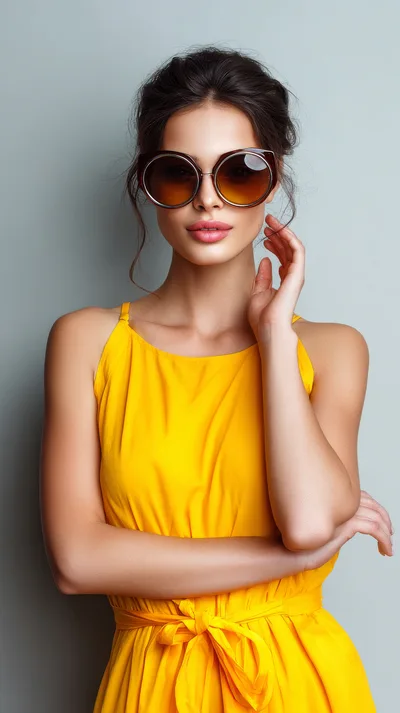 Portrait of a Stylish Woman in a Yellow Dress