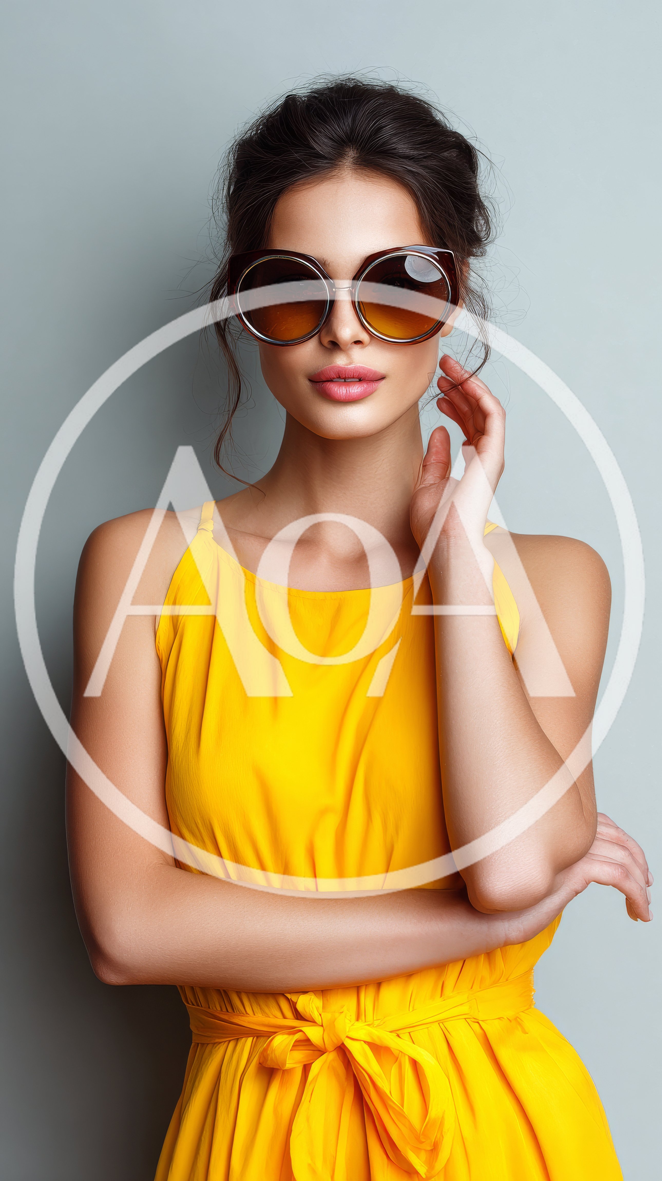Portrait of a Stylish Woman in a Yellow Dress