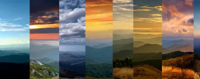 Panoramic Collage Of Mountain Landscapes At Different Times
