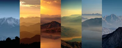 Panoramic Montage Of Diverse Mountain Landscapes At Different Times