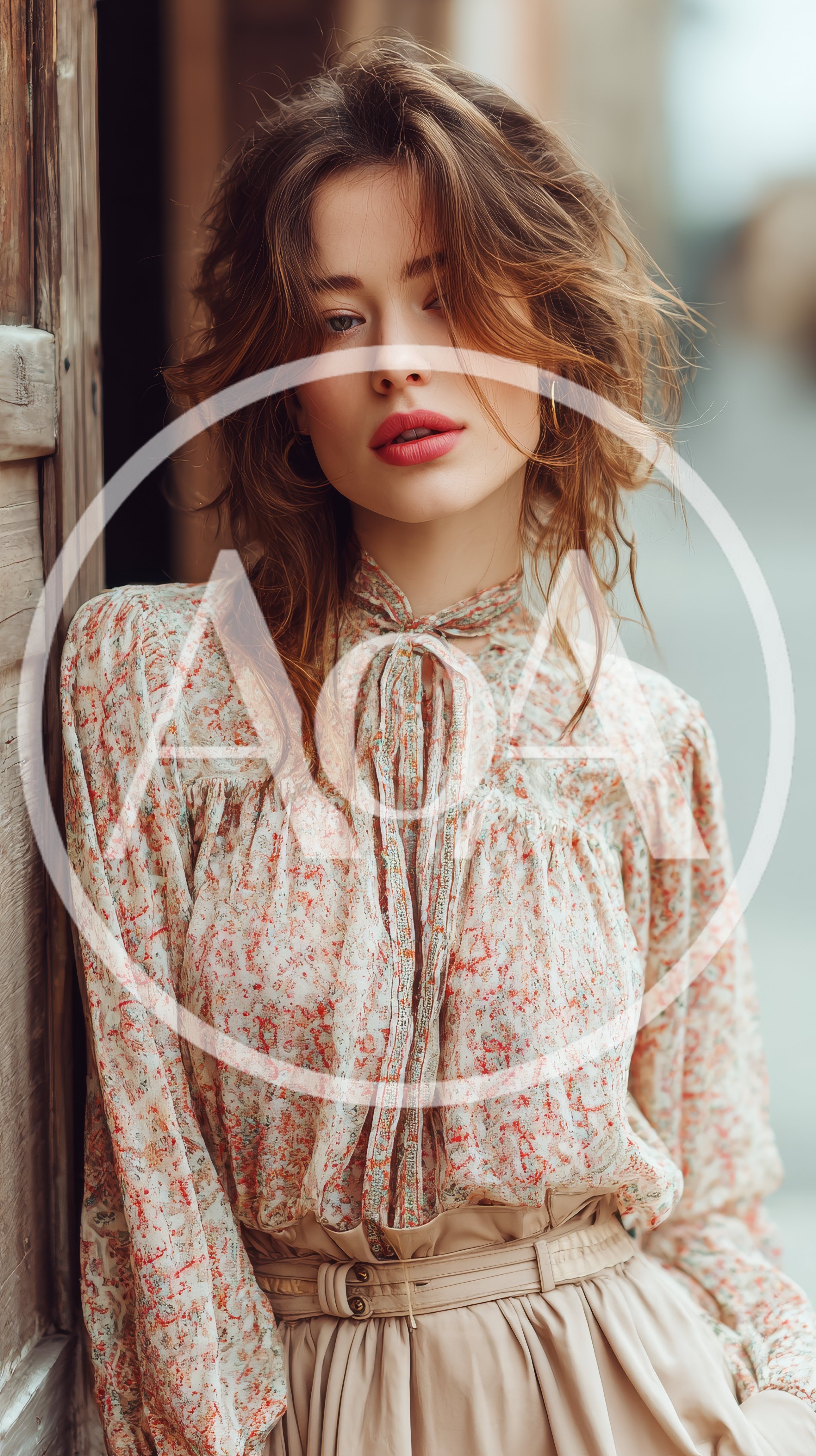 Portrait Of A Stylish Woman In A Floral Blouse