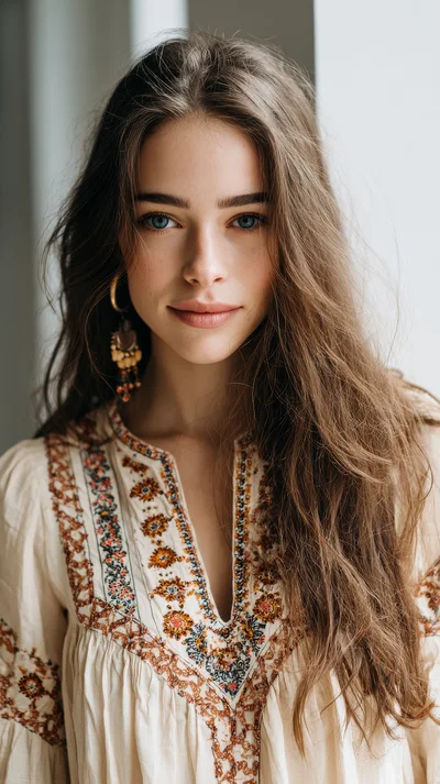 Portrait Of A Young Woman With Long Brown Hair