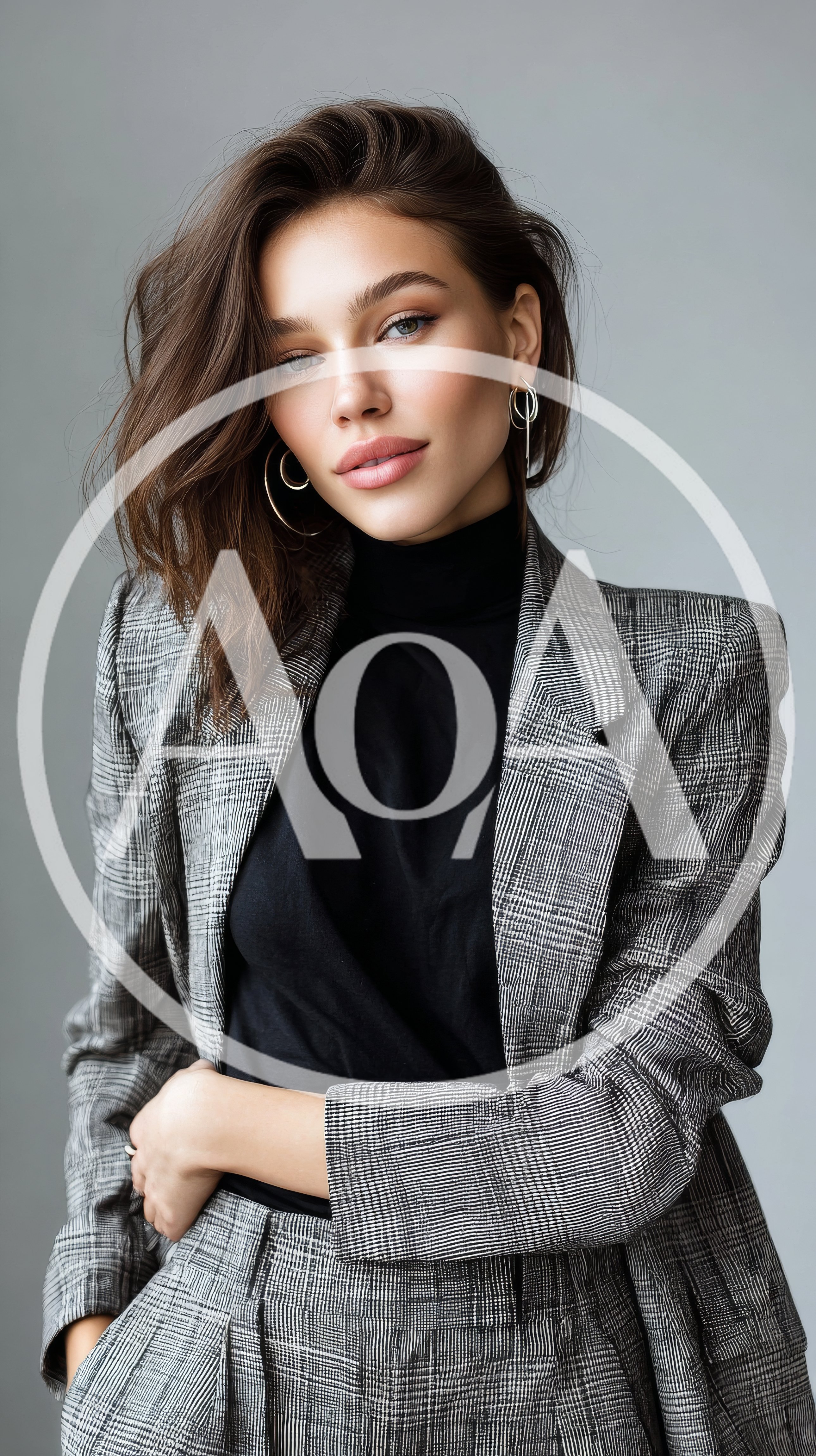 Portrait Of A Stylish Woman In A Plaid Blazer