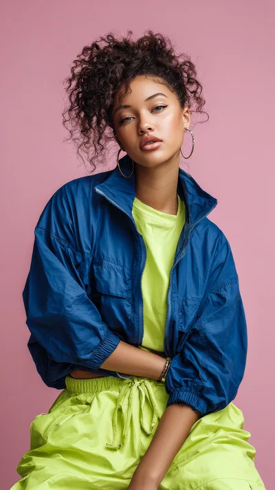 Stylish Young Woman Posing In Neon Sportswear