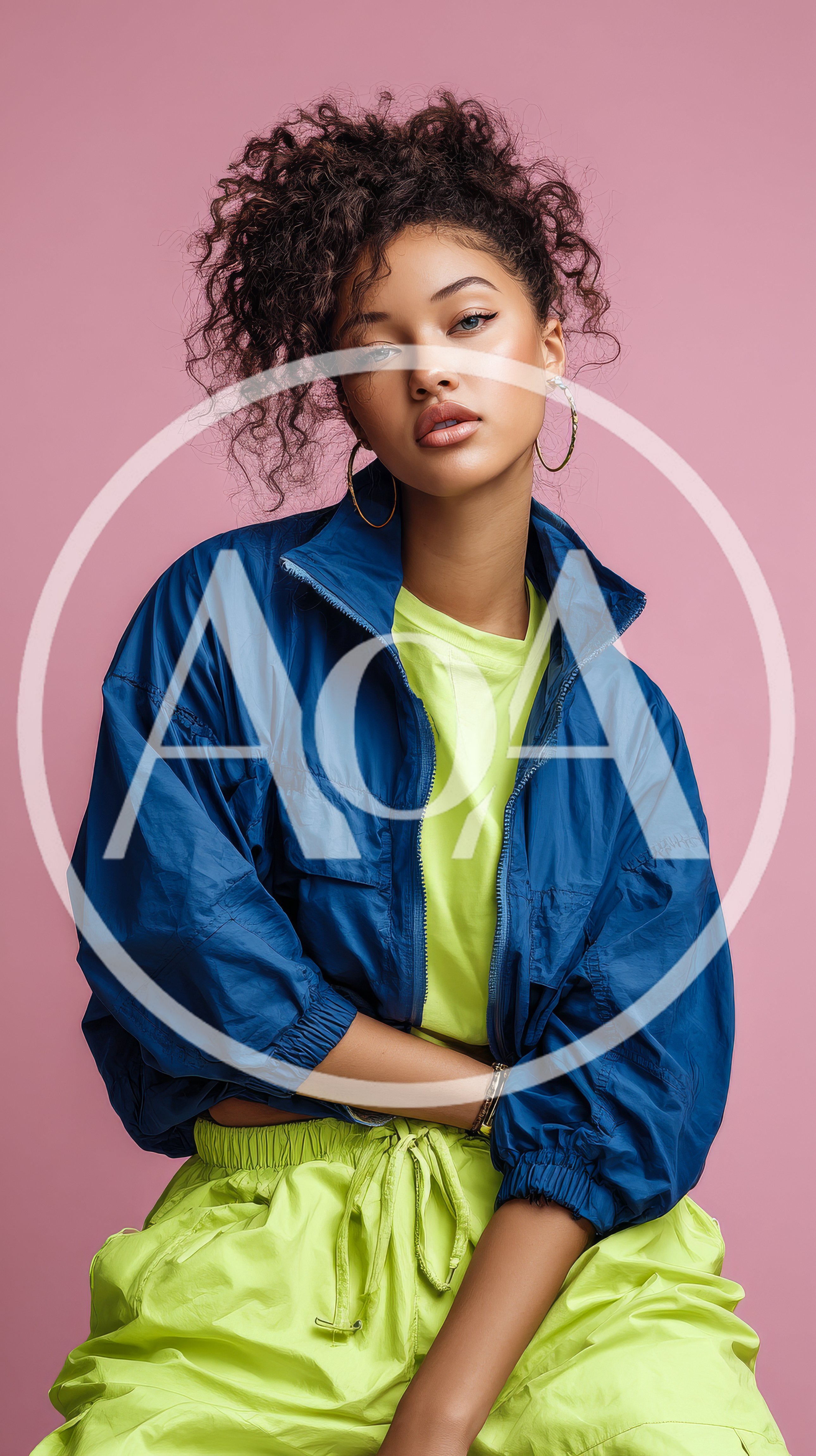 Stylish Young Woman Posing In Neon Sportswear