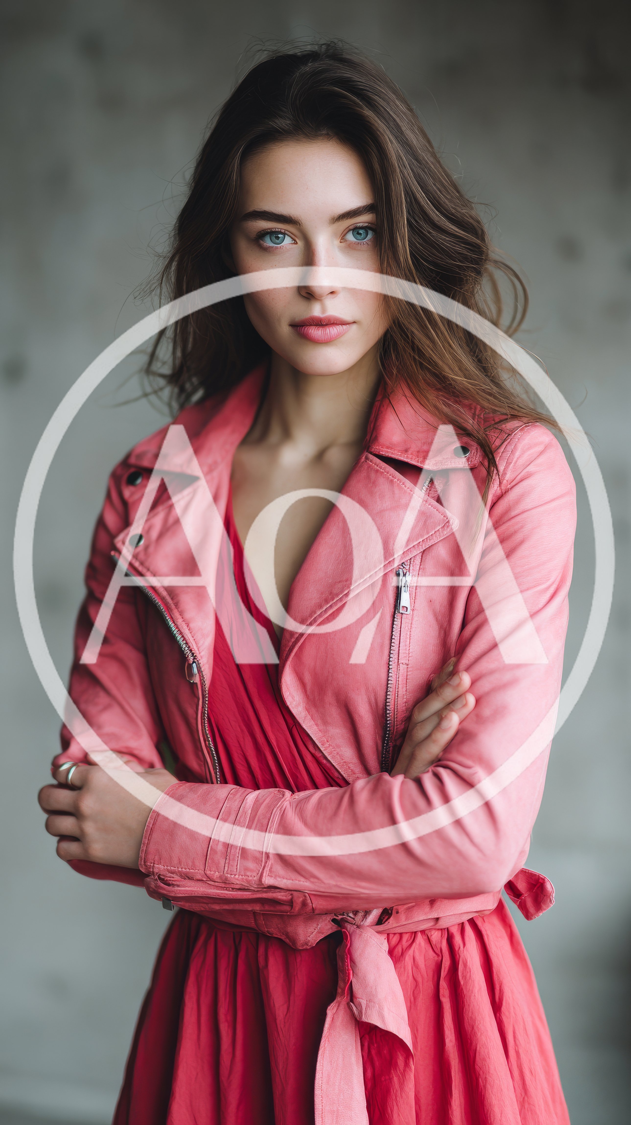 Portrait Of A Young Woman In Pink Leather Jacket