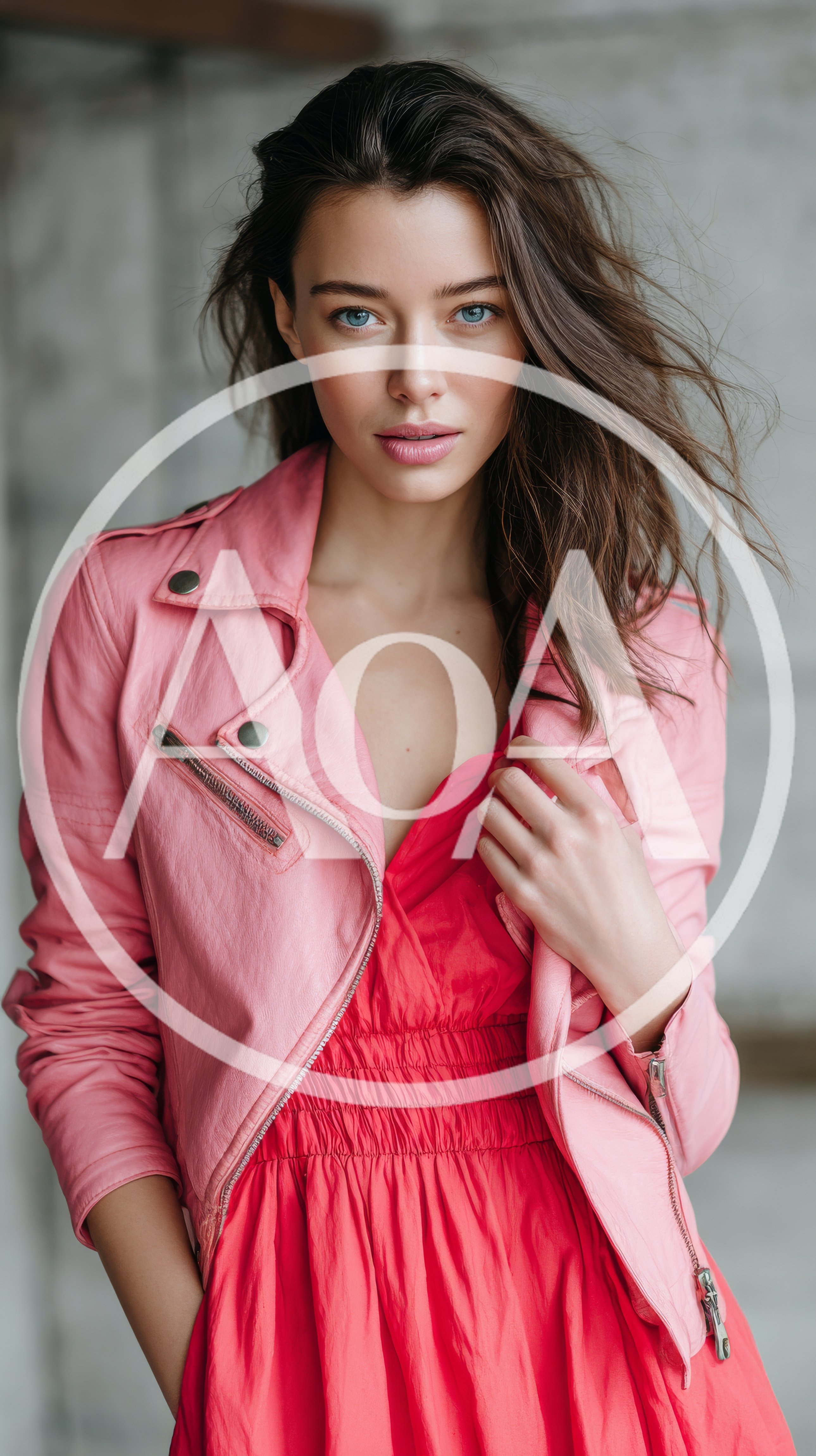 Portrait Of A Young Woman In A Pink Leather Jacket
