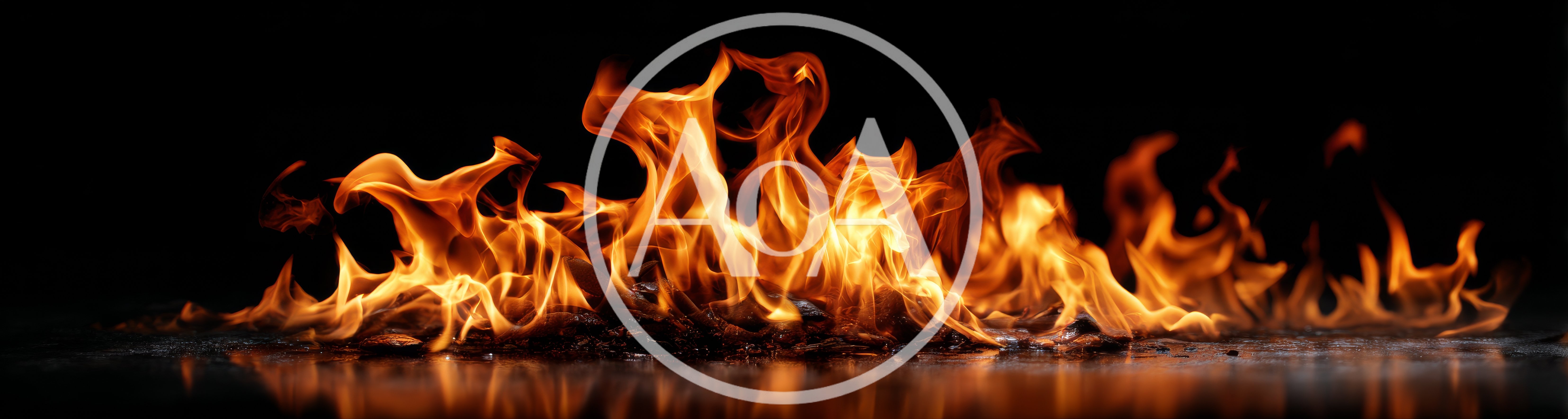 Bright Orange Flames Burning On Dark Reflective Surface