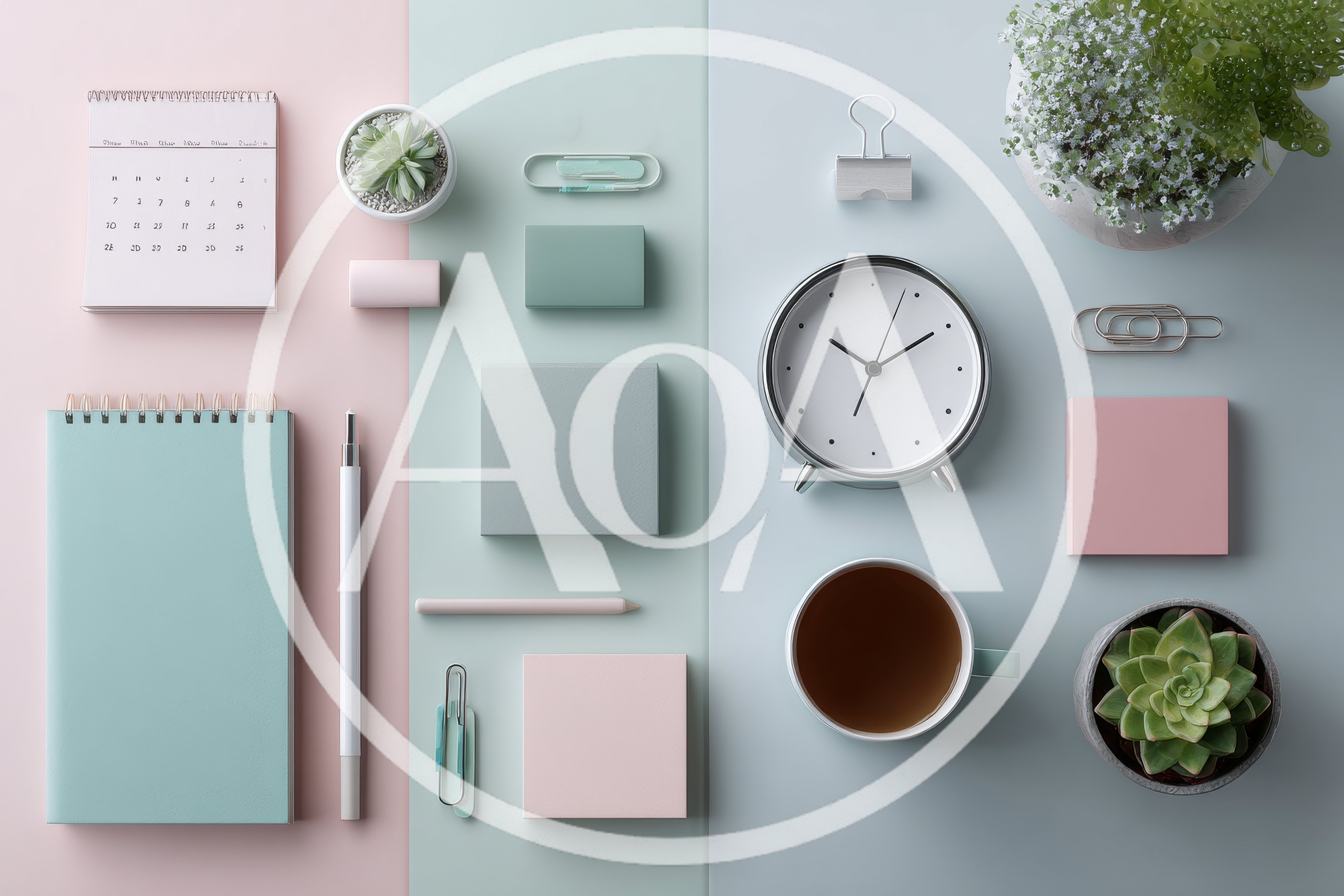 Flat Lay Office Stationery and Desk Accessories