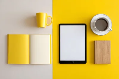 Flat Lay Workspace With Tablet And Coffee