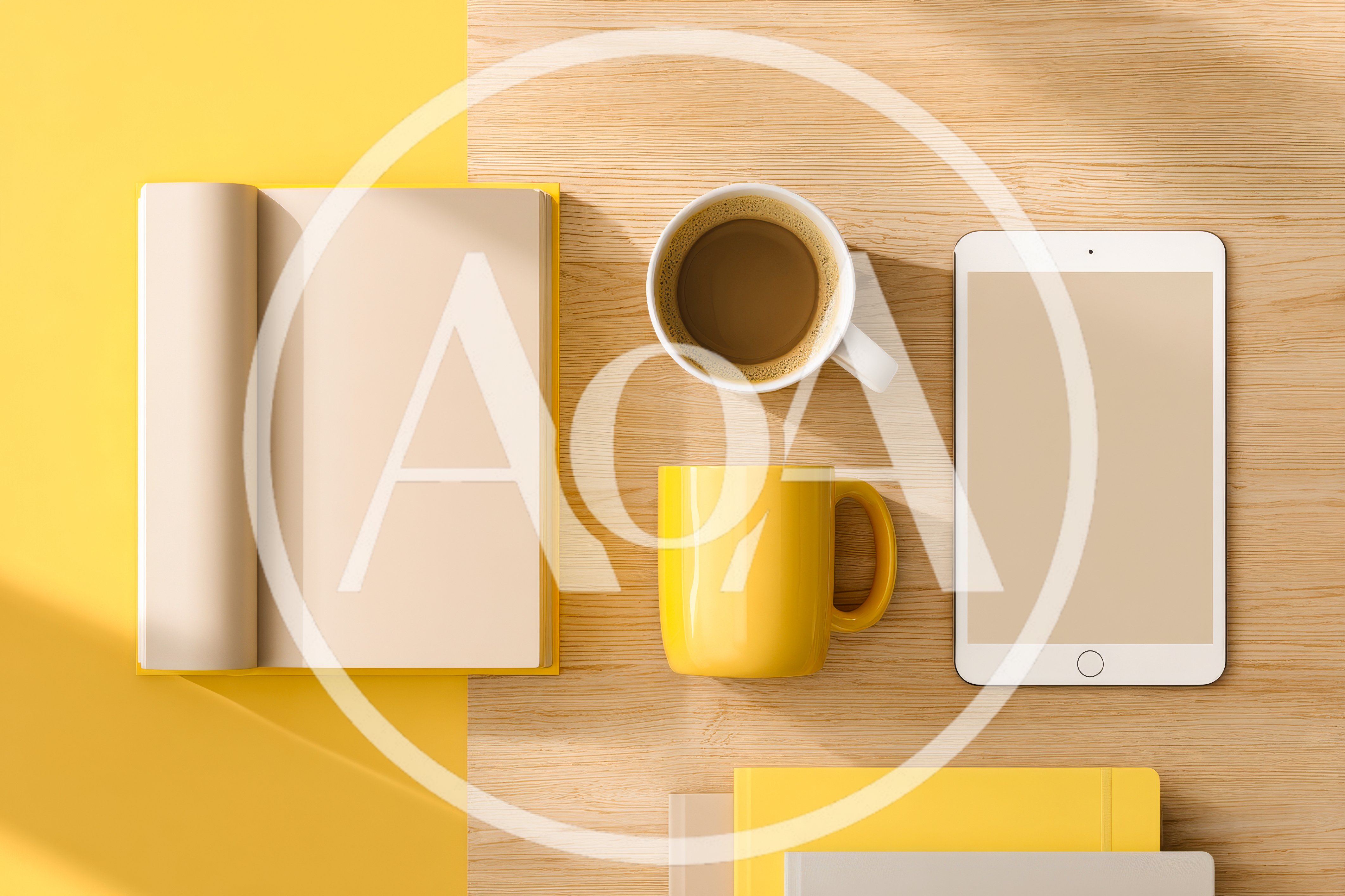 Flat Lay Workspace With Notebooks Tablet And Coffee