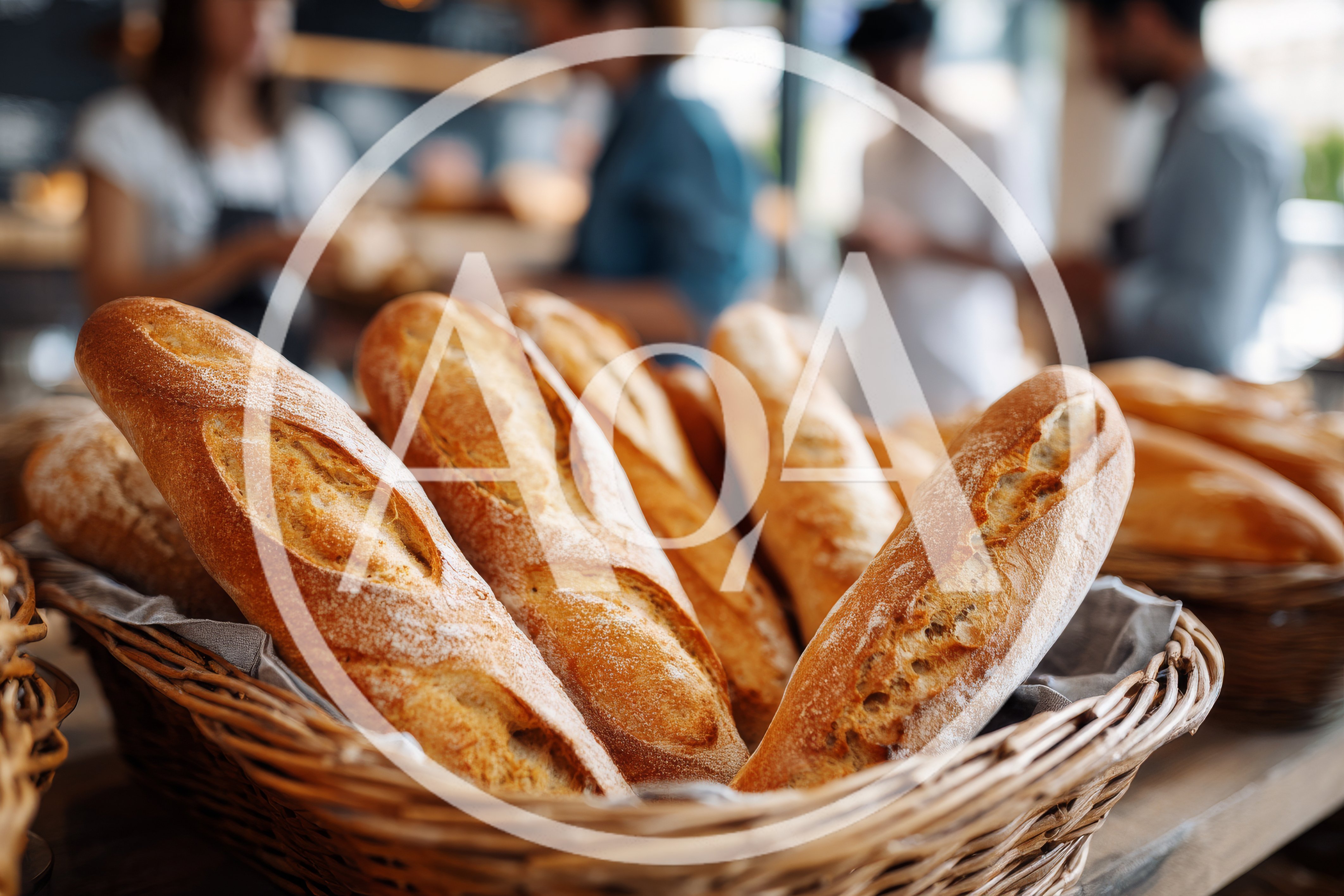 Freshly Baked Baguettes In A Wicker Basket