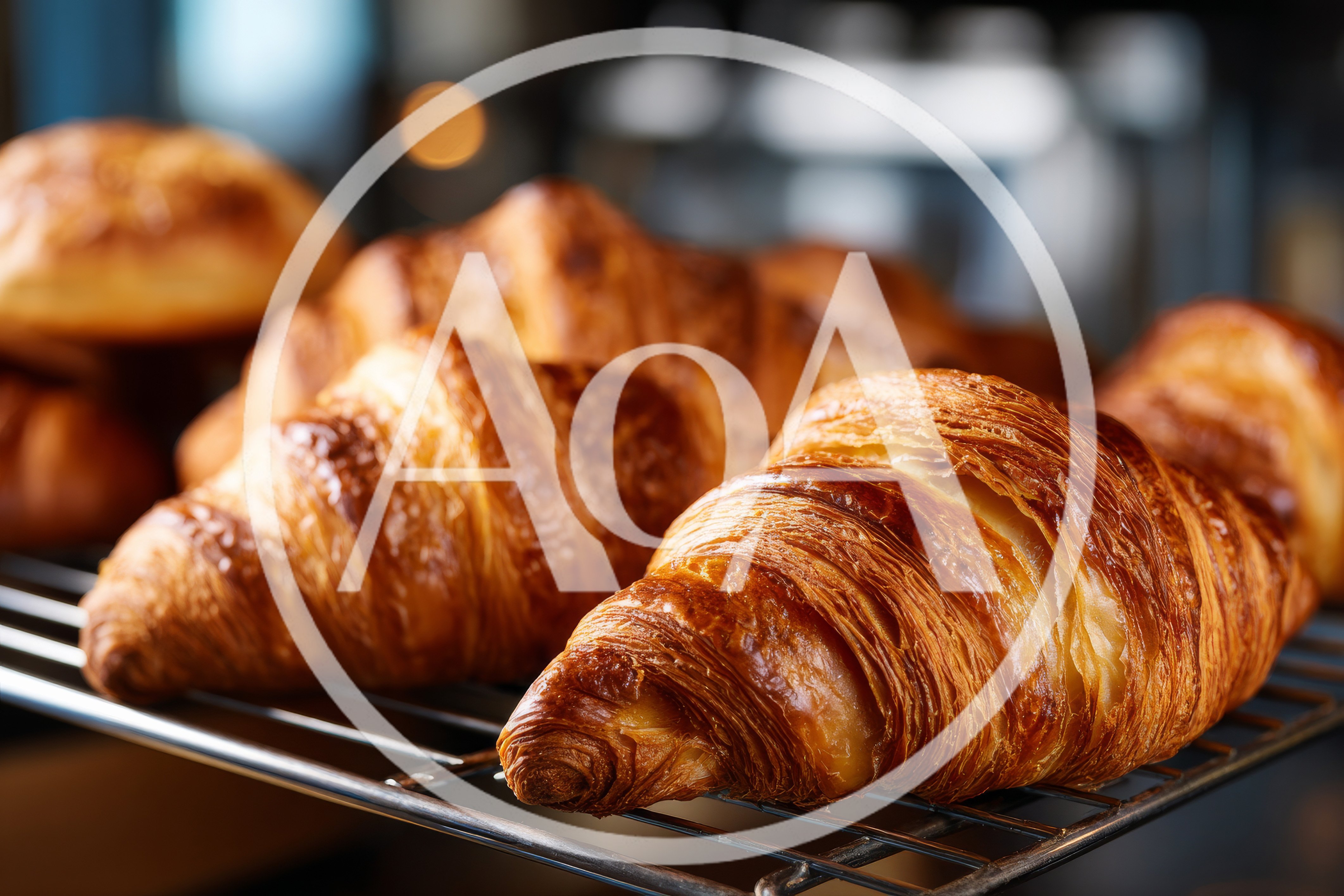 Freshly Baked Golden Croissants On A Cooling Rack
