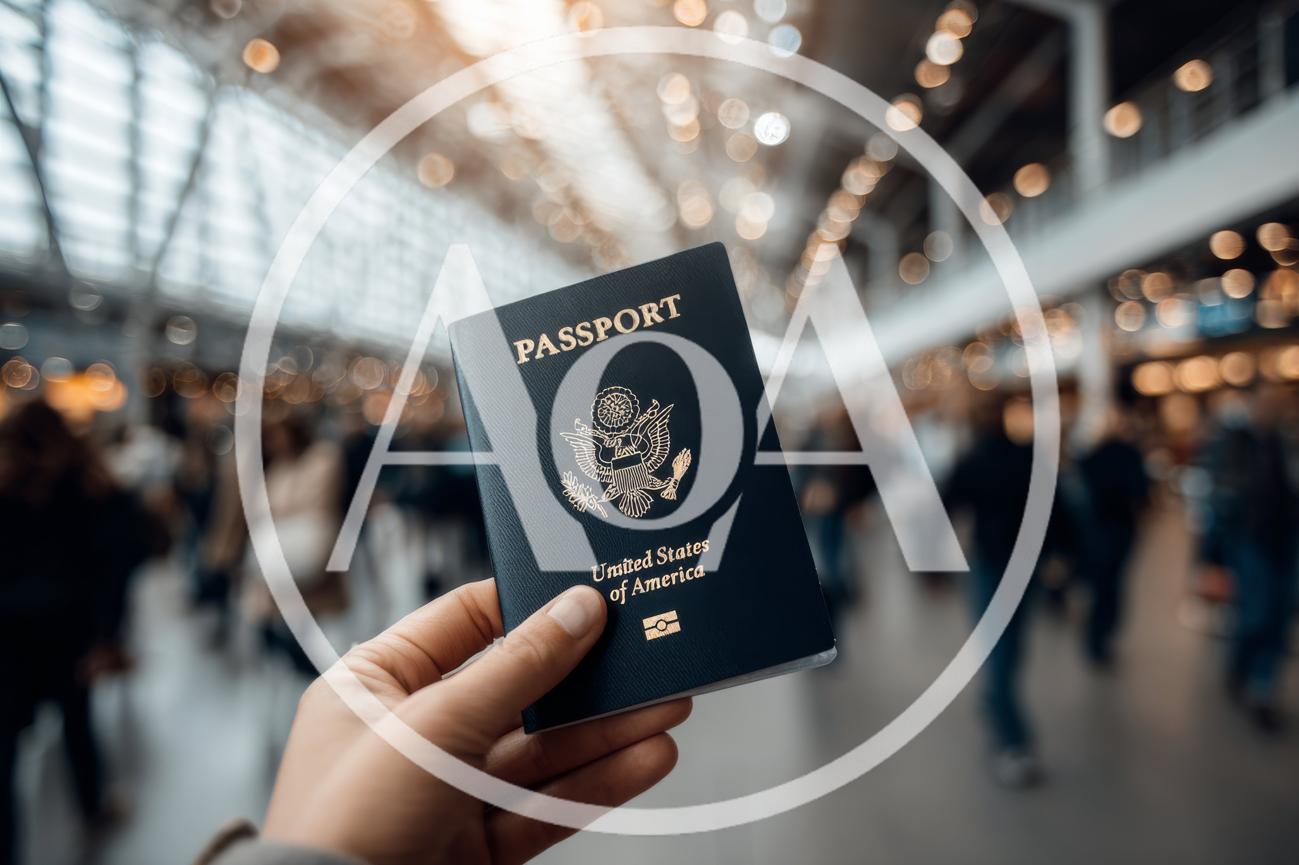 Person Holding United States Passport In Busy Airport Terminal
