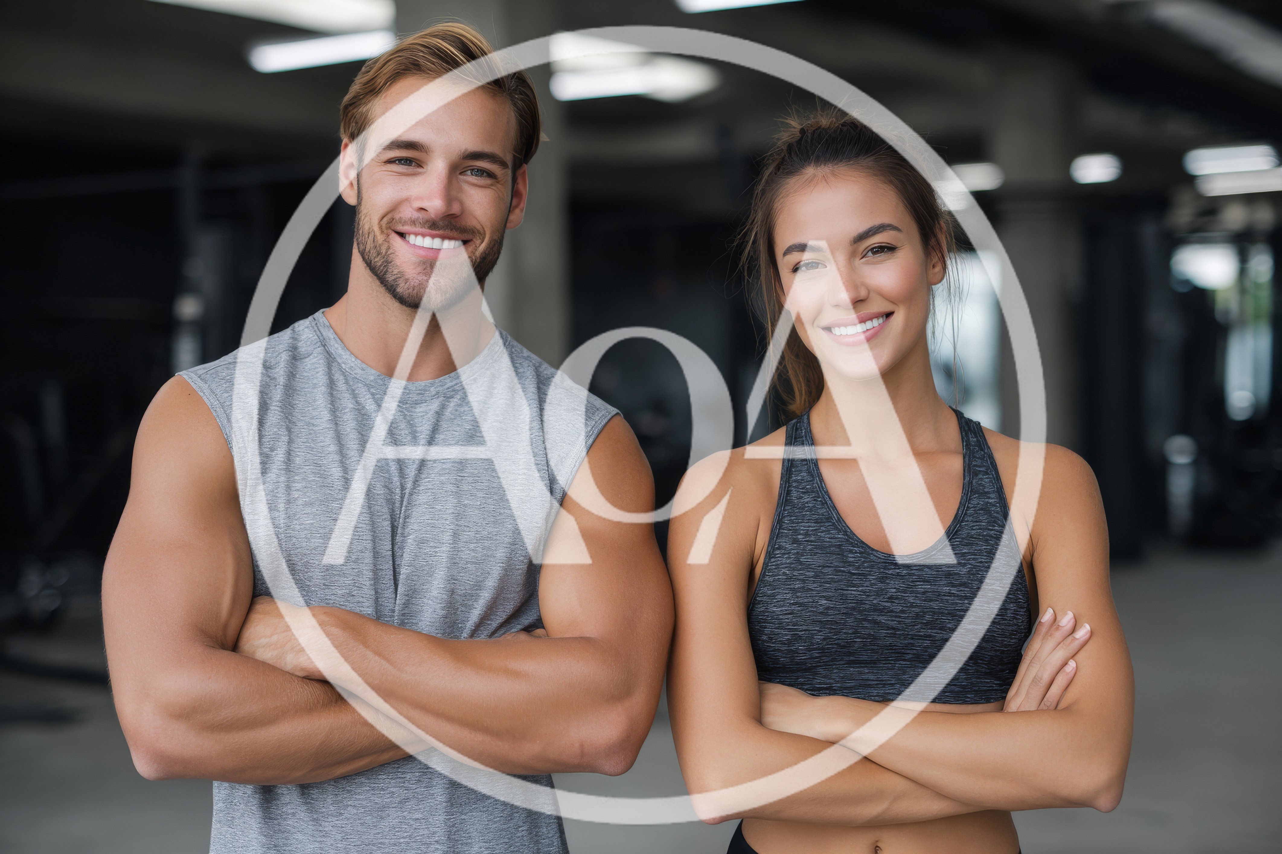 Fit Couple Standing With Arms Crossed In A Gym
