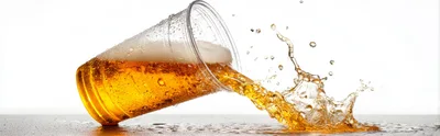 Plastic Cup Spilling Beer With Dynamic Liquid Splash