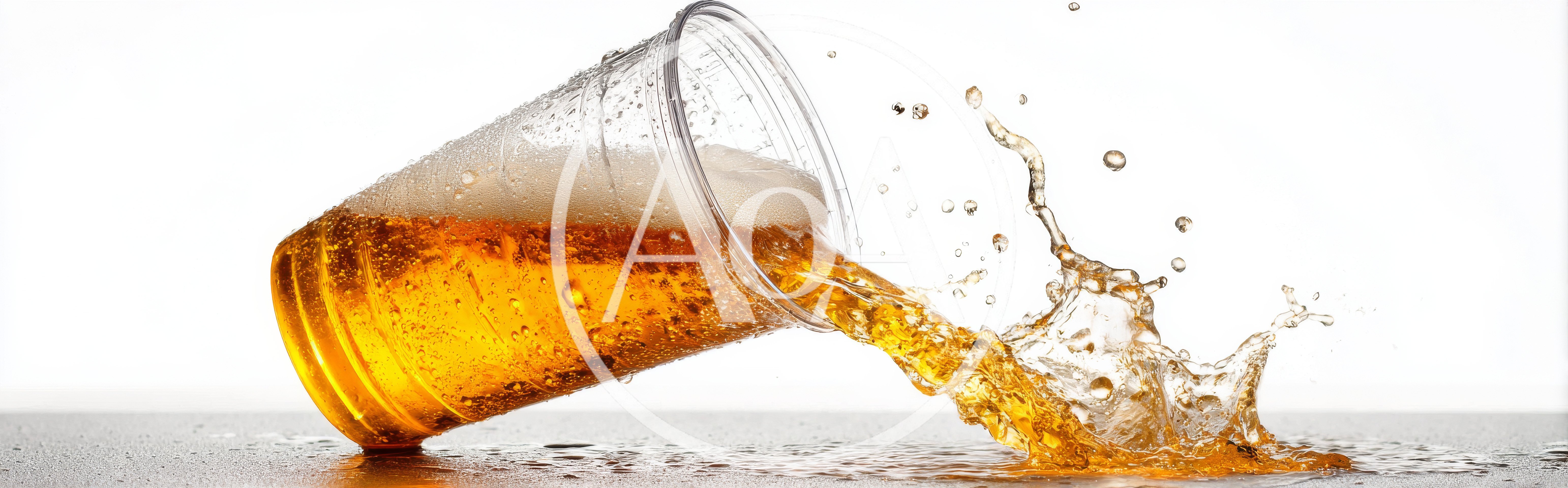 Plastic Cup Spilling Beer With Dynamic Liquid Splash