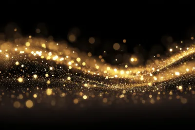 Abstract Golden Glitter Particles Flowing On Black Background