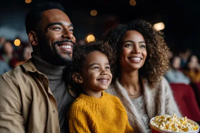Happy Family Watching A Movie In A Cinema
