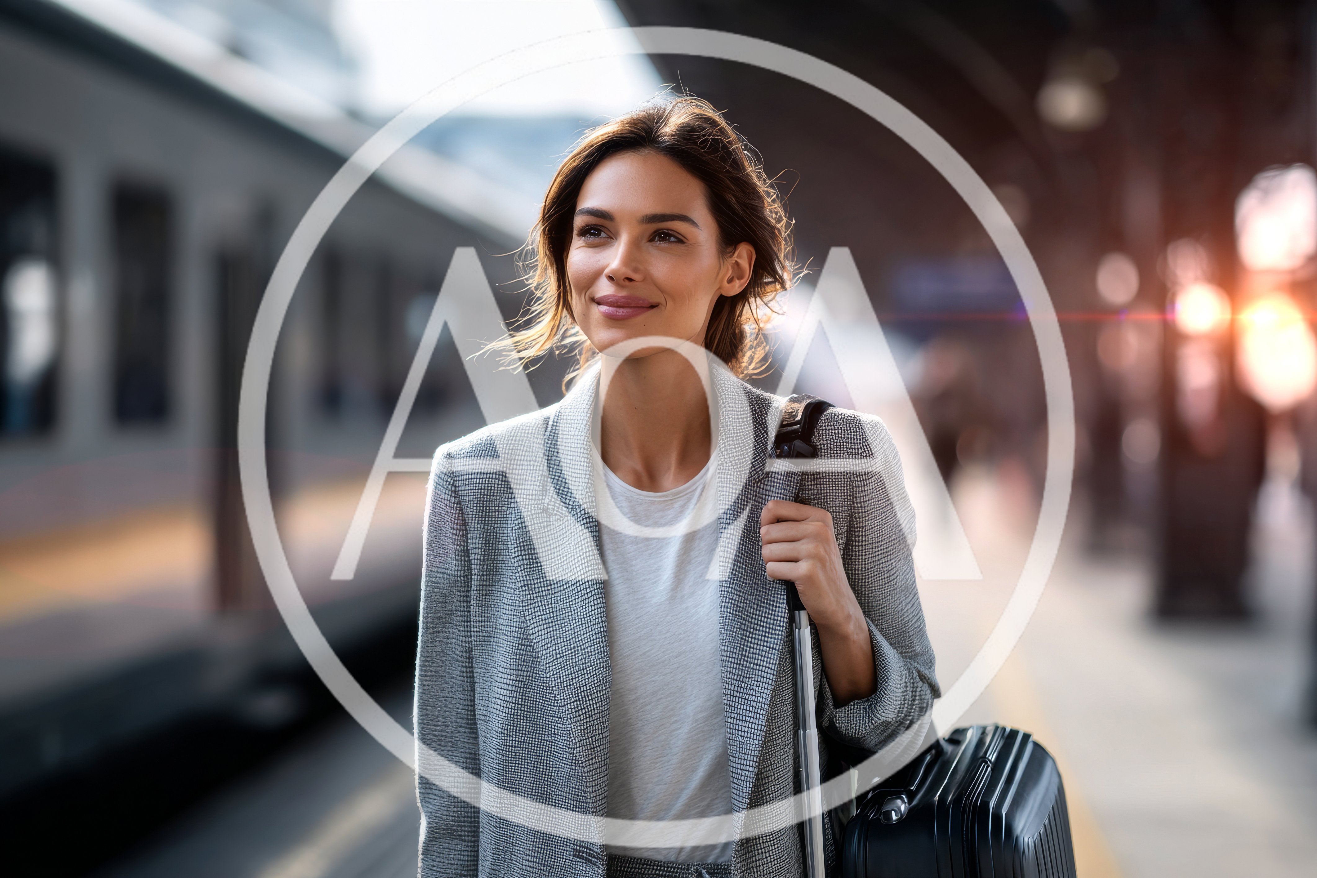 Businesswoman Walking With Luggage At Train Station