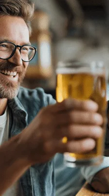 Happy Man Toasting With Beer In A Pub