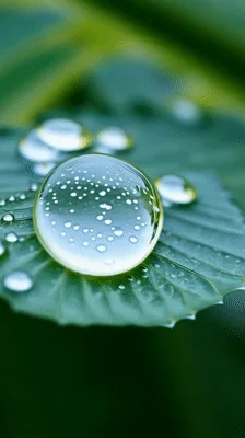 Large Dew Drop Rolling Off A Green Leaf