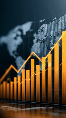 Financial Bar Chart Growing With Global Map Background