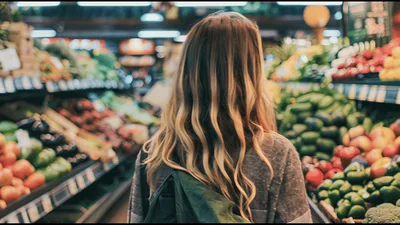 Young Woman Shopping For Fresh Produce In Grocery Store
