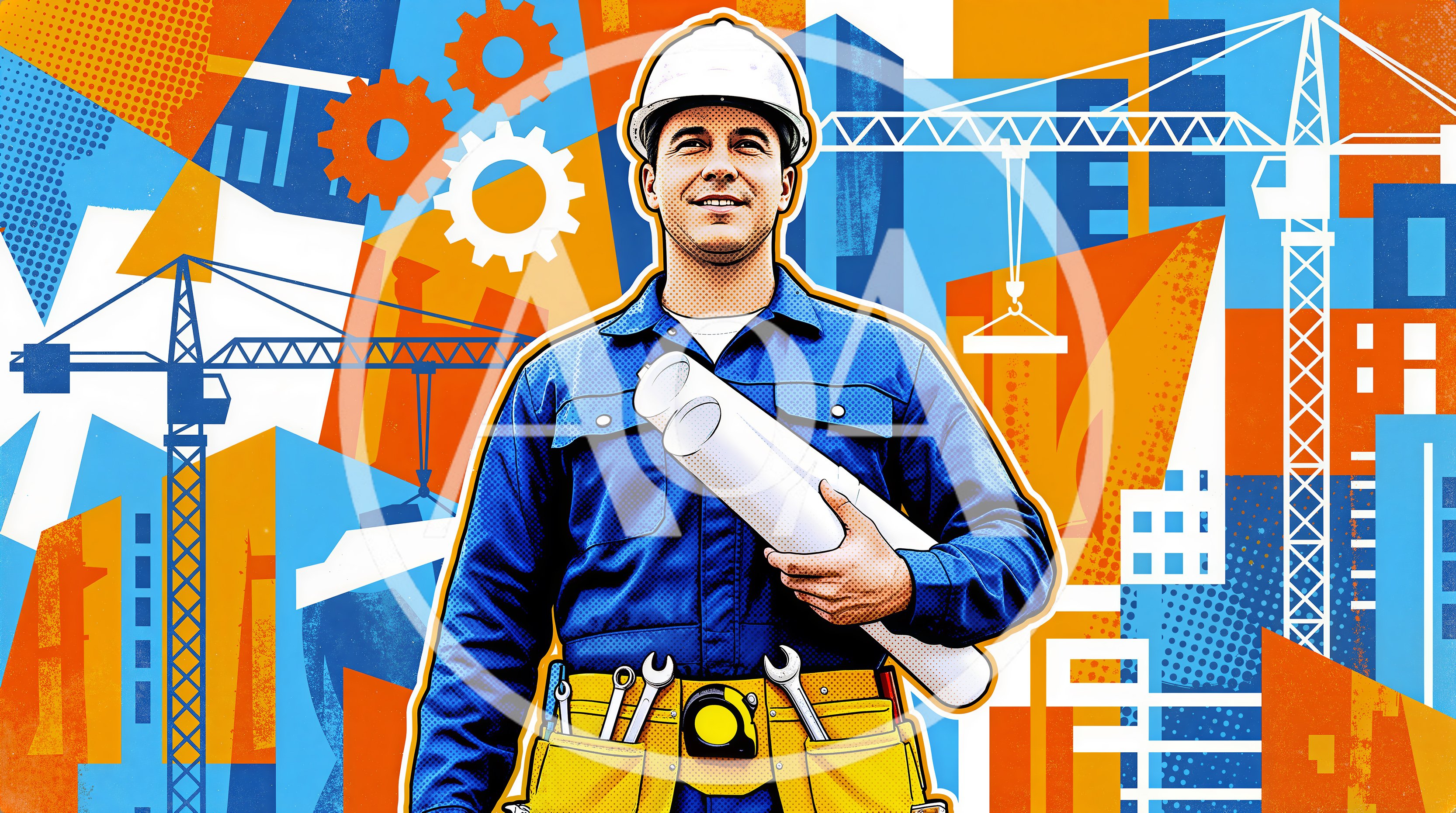 Construction Engineer Holding Blueprints In Front Of Cityscape