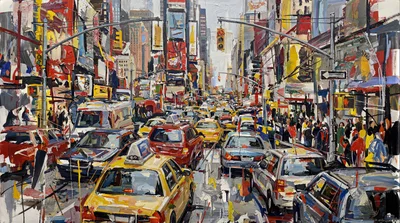 Impressionistic Oil Painting Of Busy New York City Street