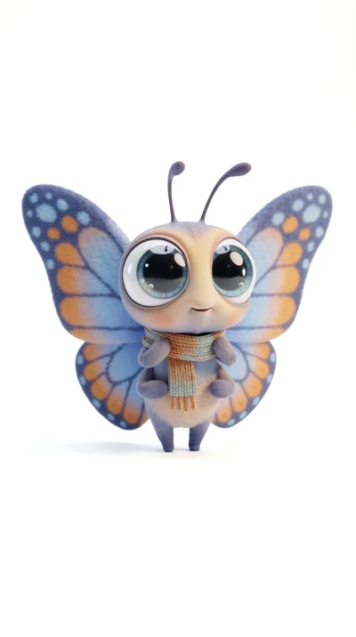 Cute Cartoon Butterfly Character Wearing A Scarf