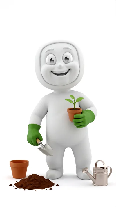 3D Character Gardening With Potted Plant And Tools