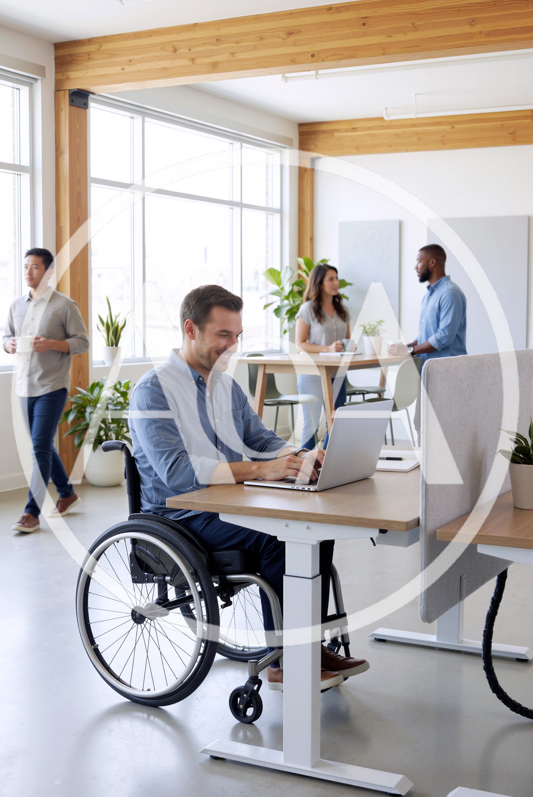 Man in Wheelchair Working on Laptop in Modern Office