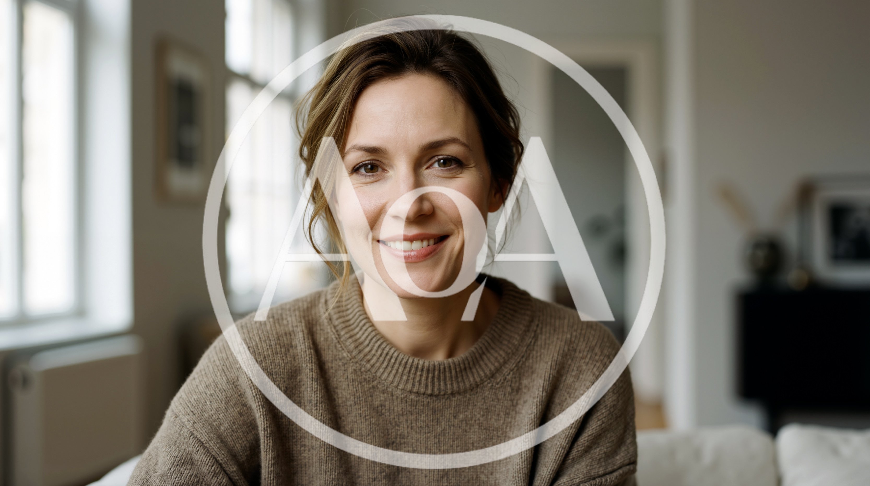 Portrait Of A Smiling Woman In A Cozy Sweater
