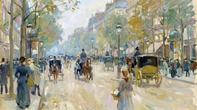 Impressionist Painting Of A Busy Parisian Boulevard