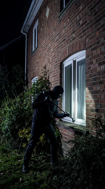 Burglar Breaking Into A House At Night