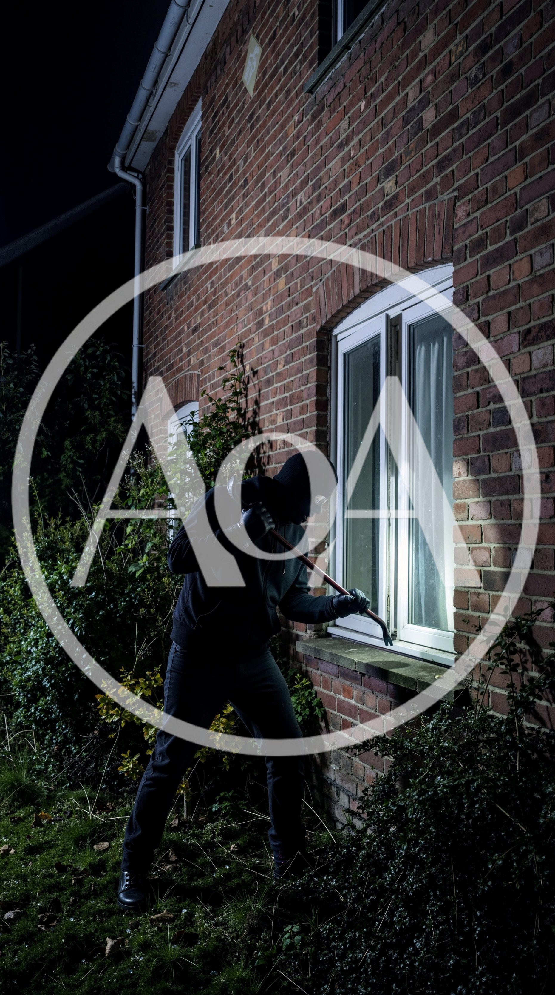 Burglar Breaking Into A House At Night