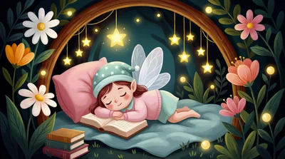 Cute Fairy Sleeping On An Open Book