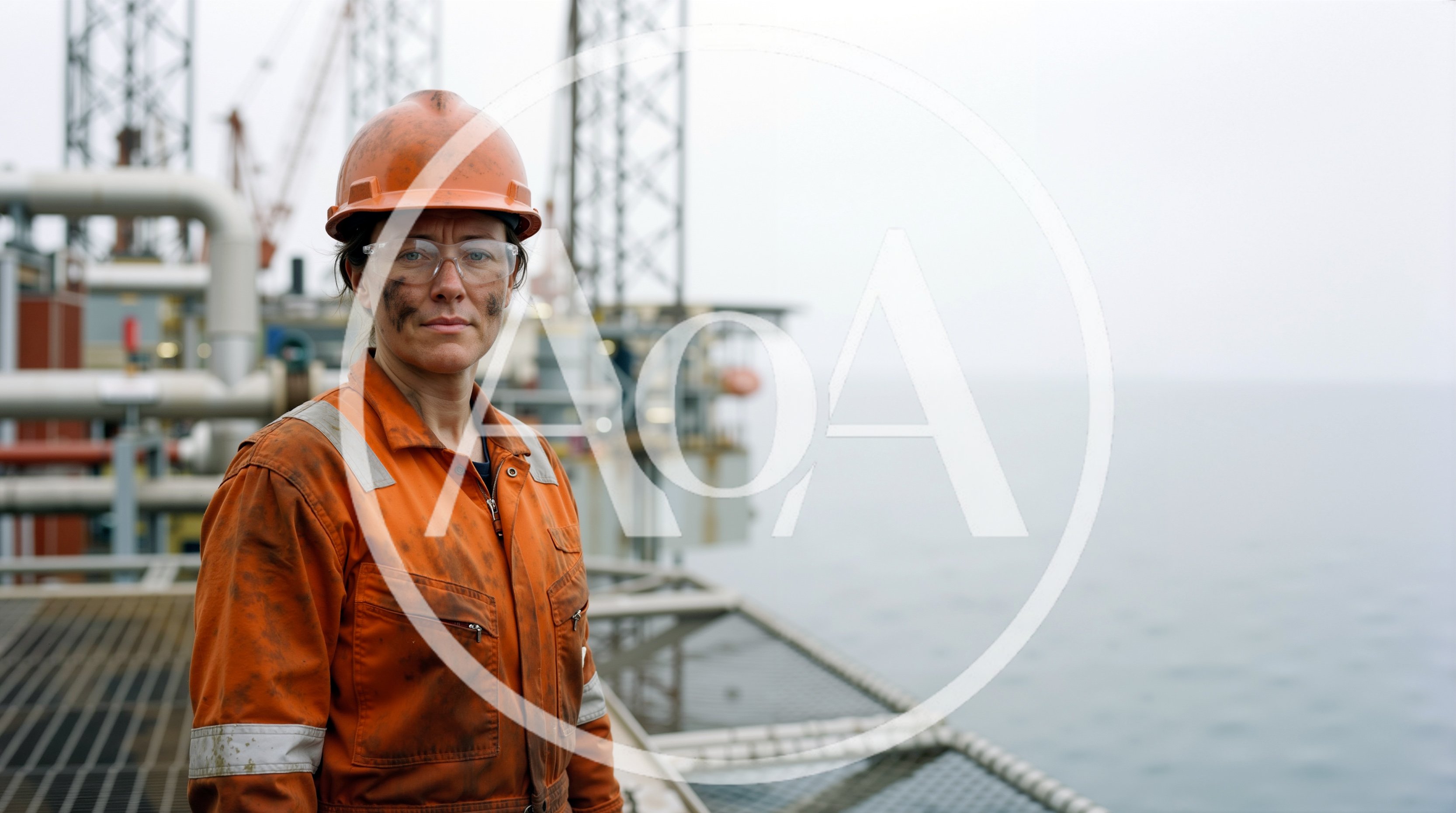Female Offshore Oil Rig Worker Standing On Platform