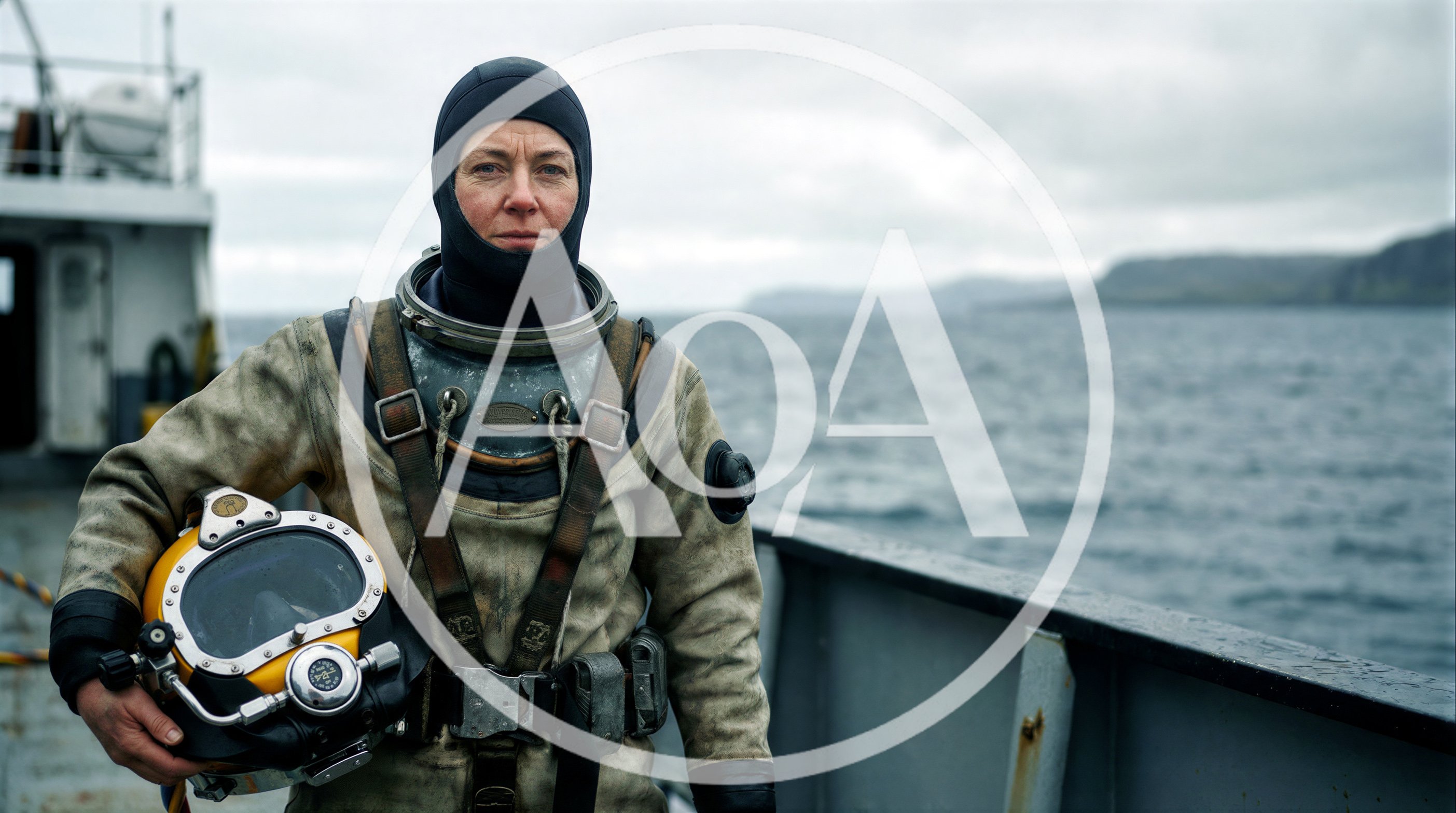 Professional Commercial Diver Standing On Boat Deck