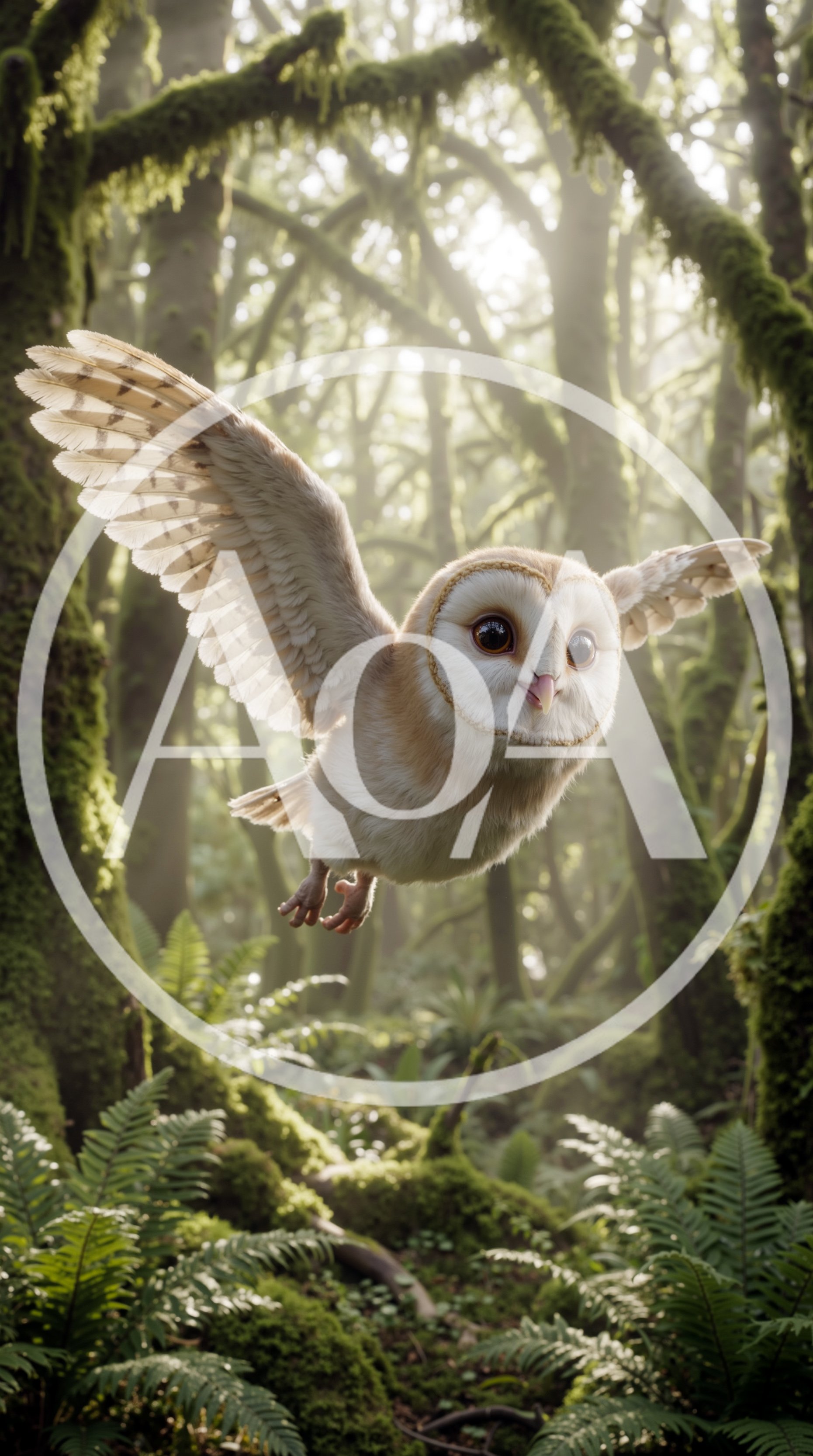 Cute Barn Owl Flying Through A Mossy Forest