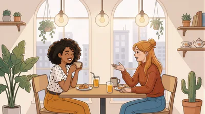 Two Diverse Women Chatting Over Coffee In A Cafe